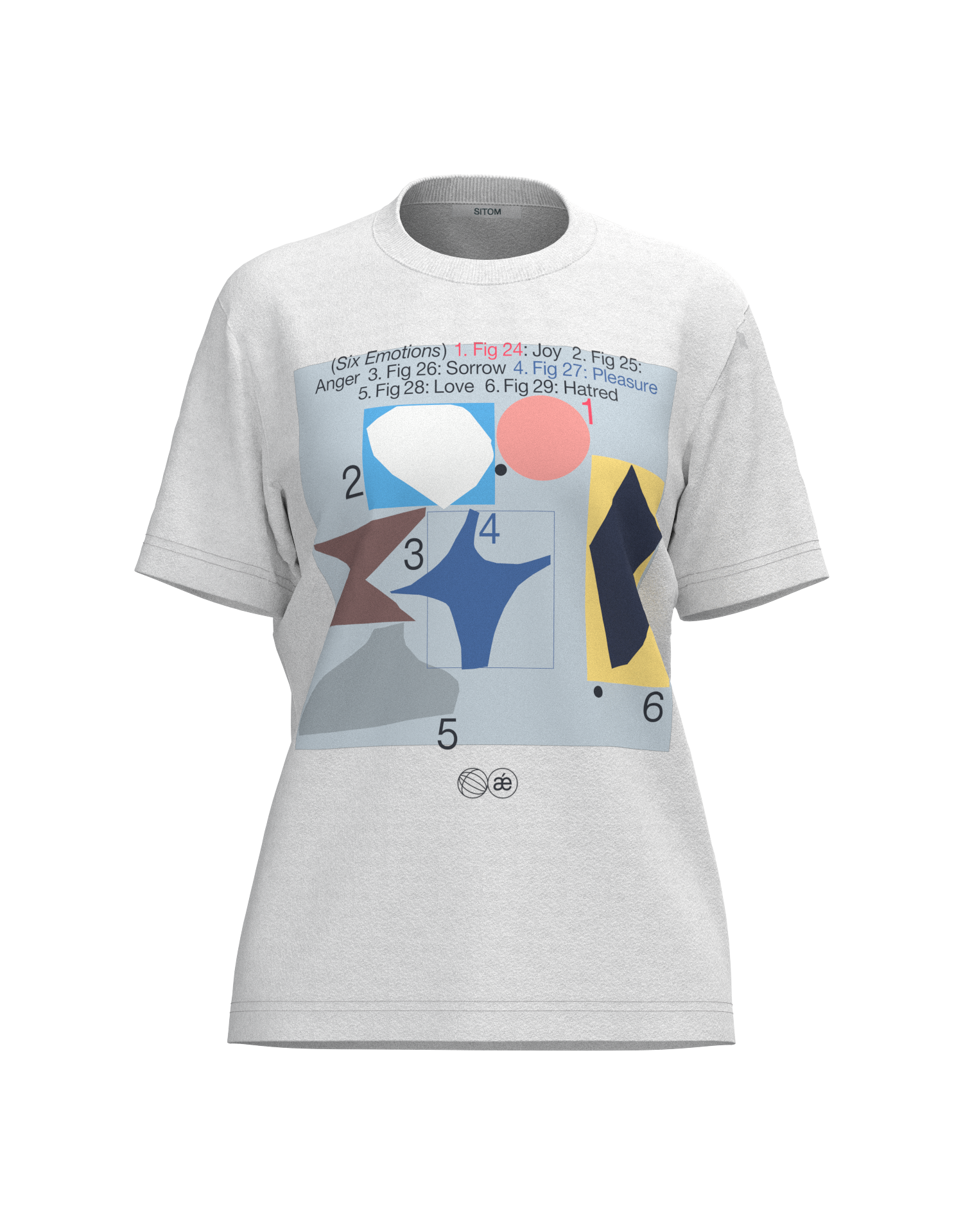 抽象的な形をデザインしたMorio Deguchi作の日本製グラフィックTシャツ